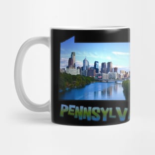 Pennsylvania State Outline (Philadelphia & Delaware River) Mug